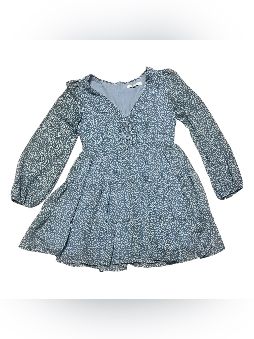 Zoey Reva Long Sleeves Blue V Neck mini Dress Size Large